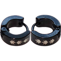 Cannabis Leaves Small Black Hoop Huggie Stud Earrings Mens Womens Mans Jewellery
