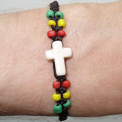 Charm Bead Bracelet with Jesus Cross Wristband Bangle Rasta Reggae for Men Women