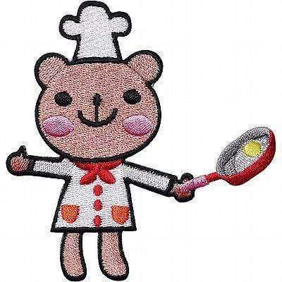 Chef Embroidered Iron / Sew On Patch Hat Jacket Teddy Bear Frying Egg Pan Badge