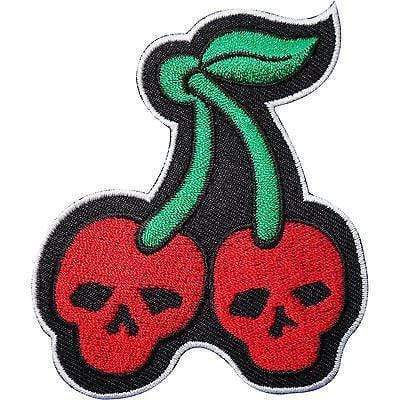 Cherry Embroidered Iron / Sew On Patch Red Skull Cherries Rockabilly Dress Badge