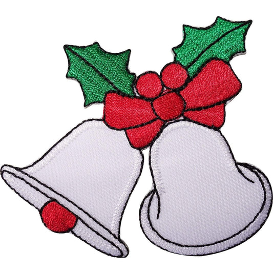 Christmas Bells Holly Red Bow Embroidered Iron / Sew On Patch Decoration Badge
