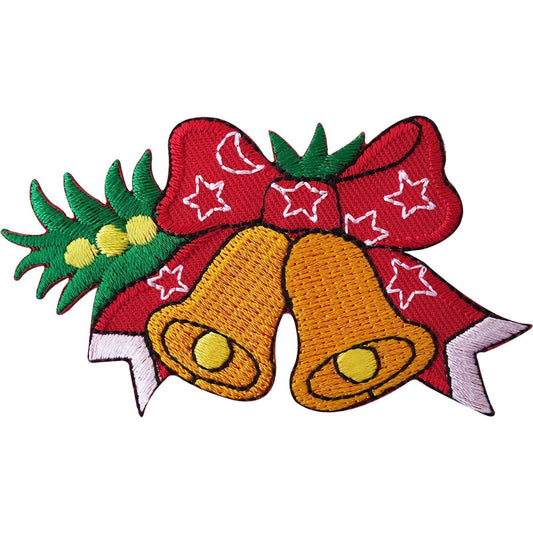 Christmas Bells Red Star Bow Embroidered Iron / Sew On Patch Decoration Badge