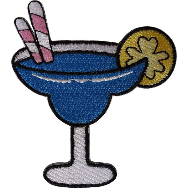 Cocktail Drink Patch Iron On Sew On Straw Lemon Glass Embroidered Badge Applique