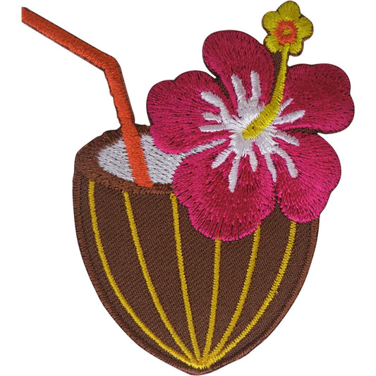 Coconut Drink Patch Iron On Sew On Clothes Bag Flower Applique Embroidered Badge