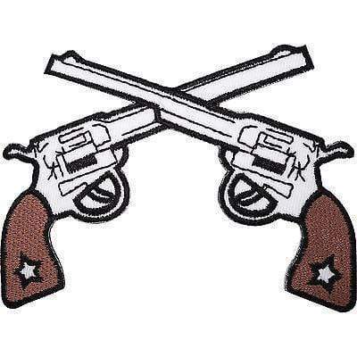Cowboy Guns Embroidered Iron / Sew On Clothes Hat Patch Sheriff Pistol Gun Badge
