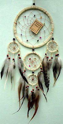 Cream Handmade Native American Indian Dreamcatcher Feather Suede Leather Medium