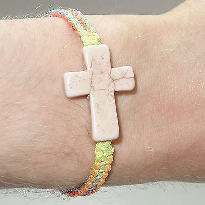 Cream Jesus Crucifix Cross Neon Charm Bracelet Wristband Bangle Girls Jewellery