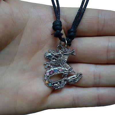 Crystal Chinese Dragon Pendant Chain Necklace Choker Silver Tone Womens Ladies