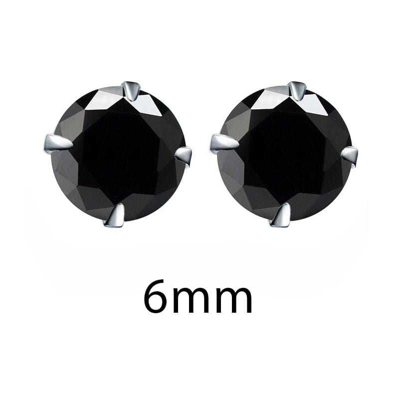 Black 6mm Crystal Zirconia 925 Sterling Silver Stud Earrings Cubic Zircon Stone