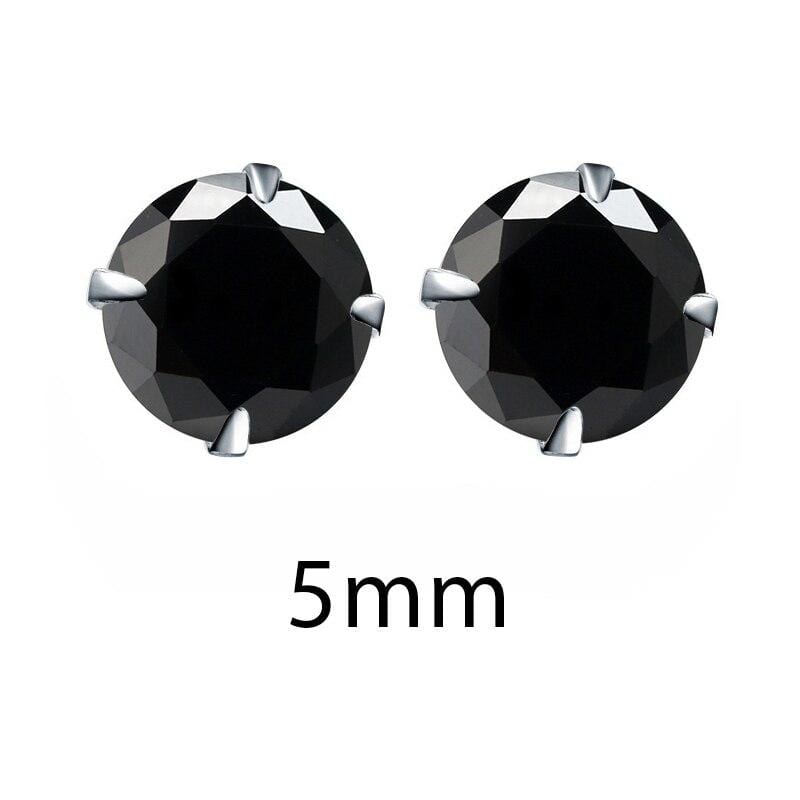Black 5mm Crystal Zirconia 925 Sterling Silver Stud Earrings Cubic Zircon Stone