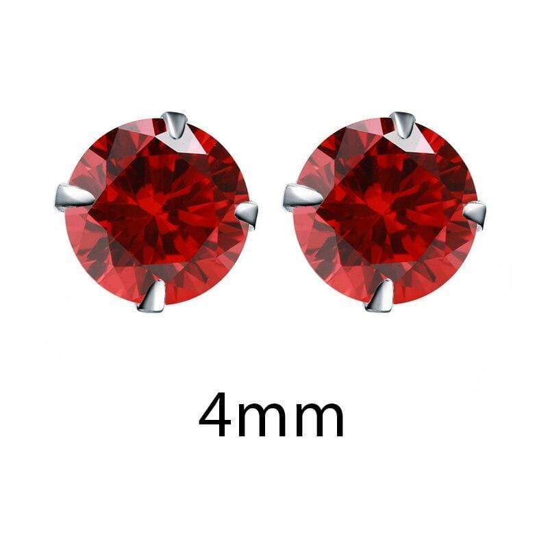 Red 4mm Crystal Zirconia 925 Sterling Silver Stud Earrings Cubic Zircon Stone