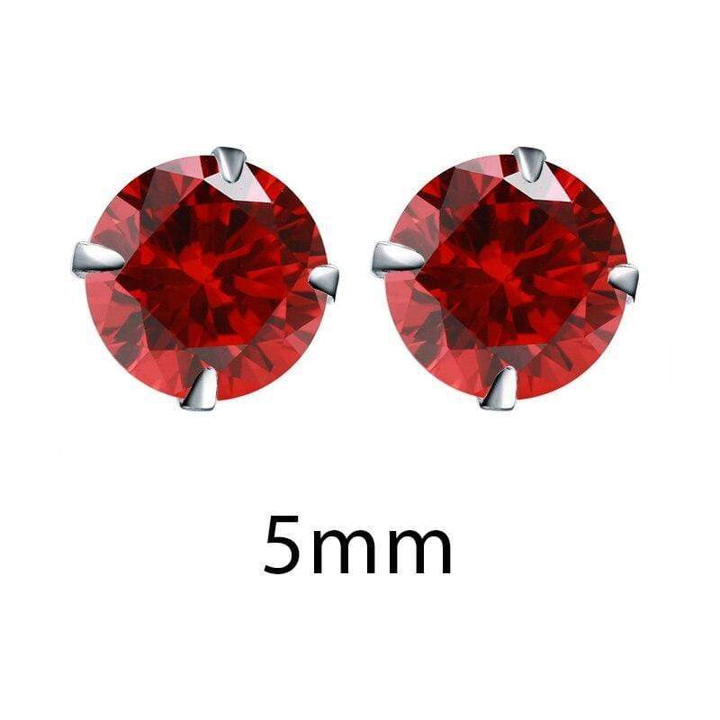 Red 5mm Crystal Zirconia 925 Sterling Silver Stud Earrings Cubic Zircon Stone