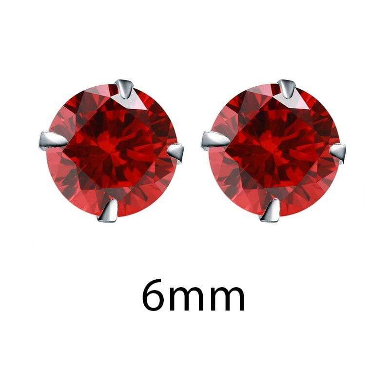 Red 6mm Crystal Zirconia 925 Sterling Silver Stud Earrings Cubic Zircon Stone