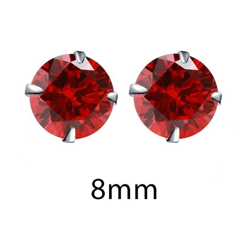 Red 8mm Crystal Zirconia 925 Sterling Silver Stud Earrings Cubic Zircon Stone