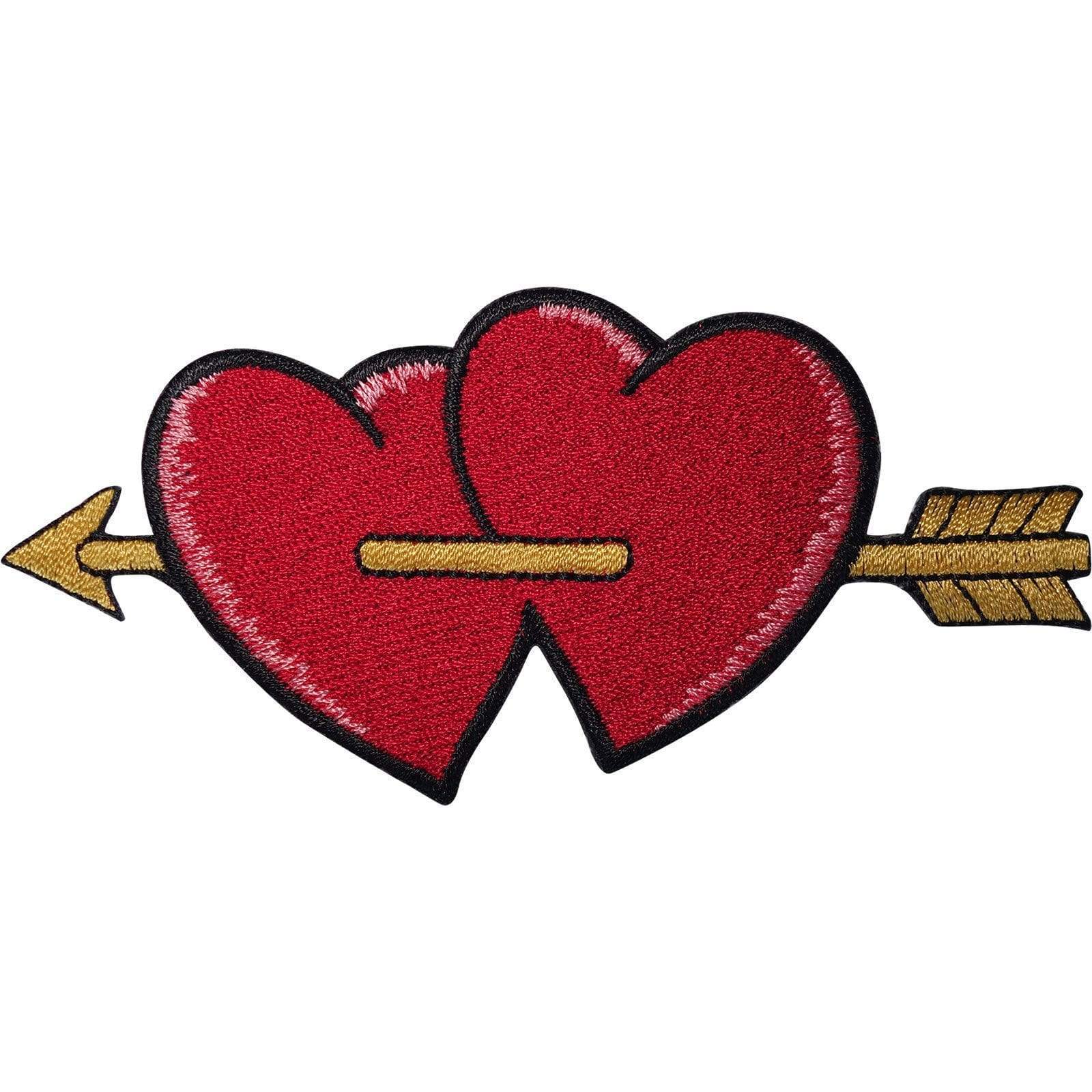 Cupid Arrow Patch Gold Red Love Hearts Iron On Sew On Embroidered Badge Applique