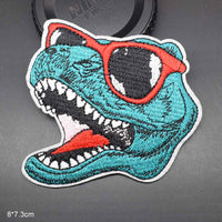 Dinosaur Head Wearing Sunglasses Iron On Patch Sew On Patch Embroidered Badge Embroidery Applique Motif
