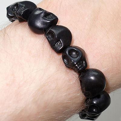 Elastic Black Skull Charm Bead Bracelet Wristband Bangle Mens Ladies Jewellery