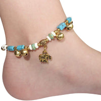 Elephant Anklet Foot Chain Ankle Bracelet Womens Turquoise Gold Colour Jewellery