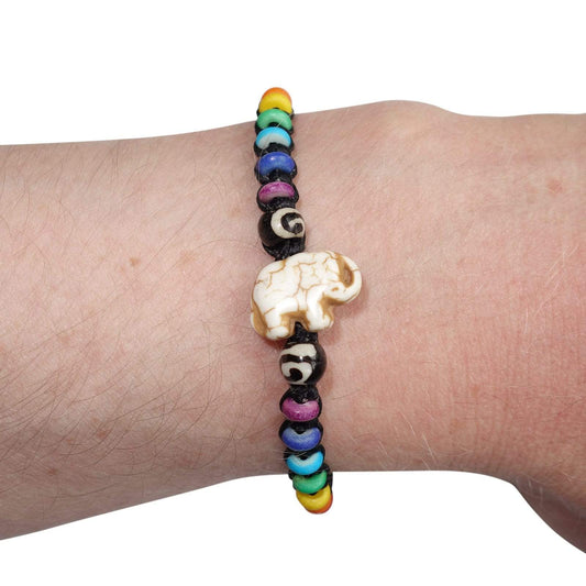Elephant Bracelet Rainbow Bead Wristband Bangle Mens Ladies Boys Girls Jewellery