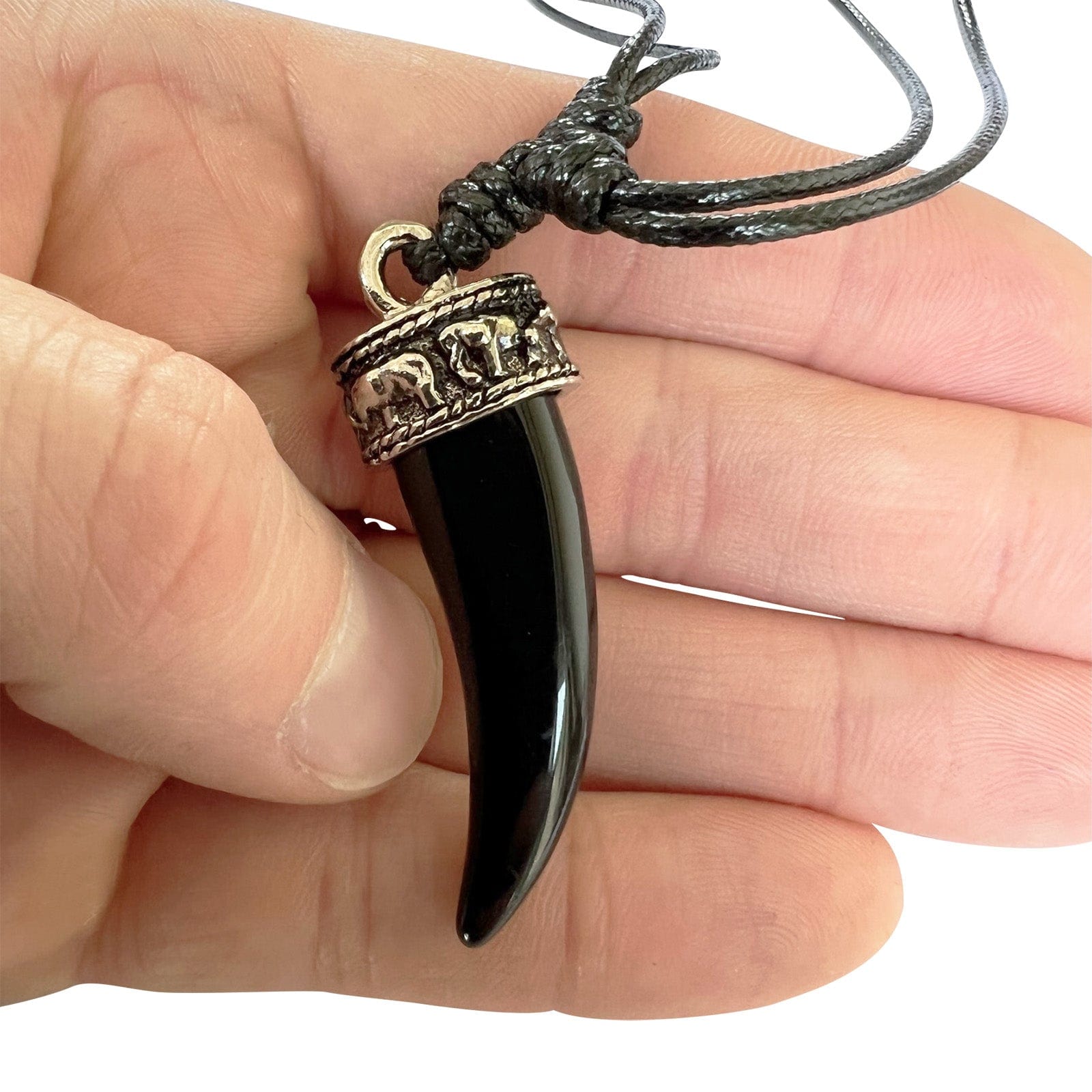 Elephant Tooth Horn Tusk Pendant Necklace Black Cord Chain Mens Ladies Jewellery