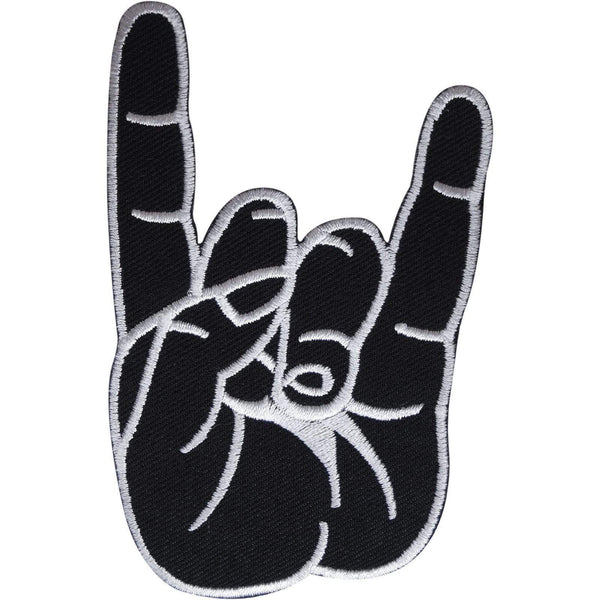 Embroidered Black Hand Sign of the Horns Patch Badge Iron / Sew On T Shirt Bag