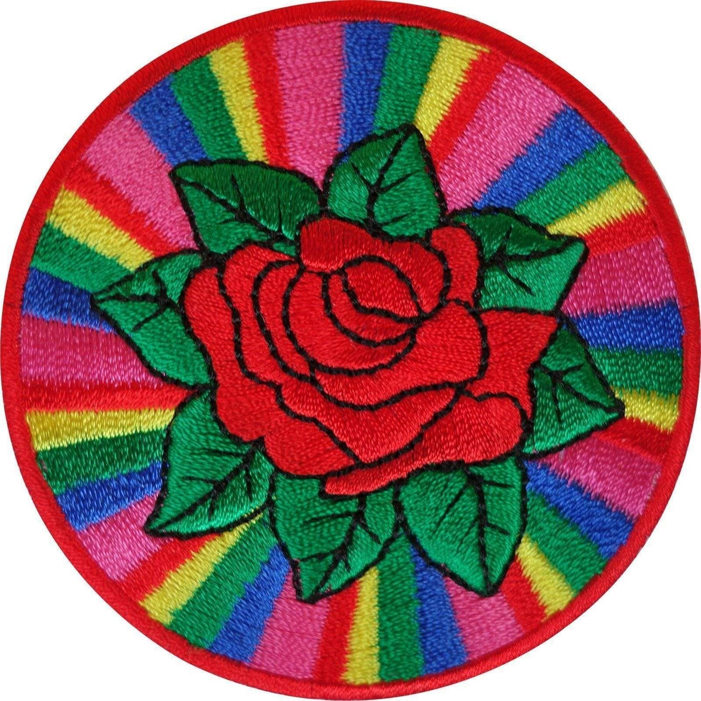 Embroidered Iron On Rainbow Rose Patch Sew On Badge Clothing Embroidery Applique