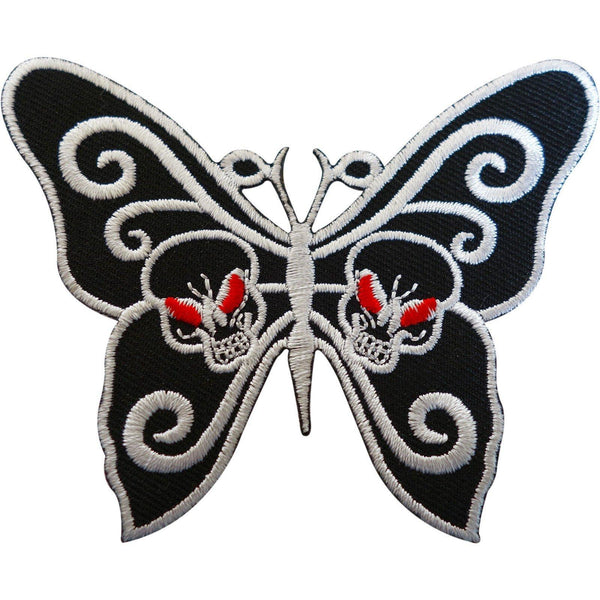 Embroidered Skull Butterfly Patch Badge Iron Sew On Clothes Bags Goth Punk Rock