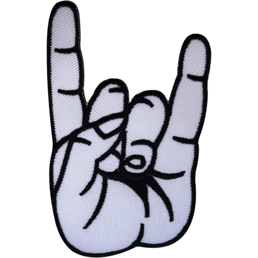 Embroidered White Hand Sign of the Horns Patch Badge Iron / Sew On T Shirt Jeans