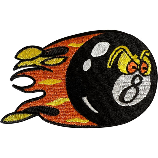 Fire Flames 8 Ball Patch Iron Sew On Black Fabric Snooker Pool Embroidered Badge