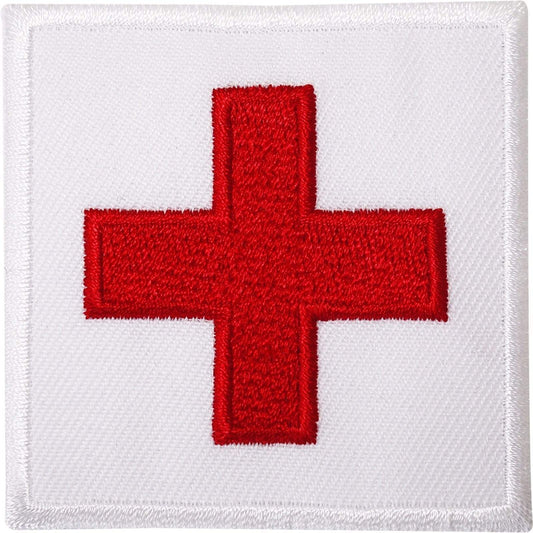 First Aid Cross Iron / Sew On Patch White Embroidered Badge for Doctors Coat Bag