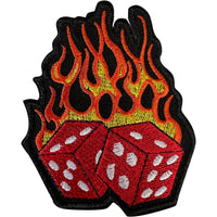 Flaming Dice Patch Iron Sew On Fire Flames Clothes Denim Jeans Embroidered Badge