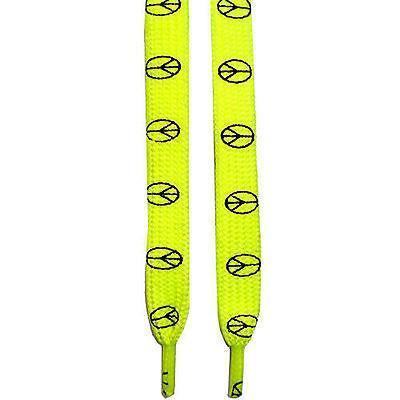 Flat Neon UV Fluorescent Yellow Peace Logo Shoe Laces Trainer Sneaker Pump Boot