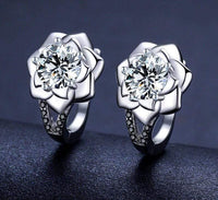 Flower 925 Sterling Silver Stud Earrings Zircon Crystals Black Spinel Gemstones