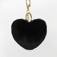 Black Fluffy Heart Pom Pom Keyring Furry Pompom Keychain Key Fob