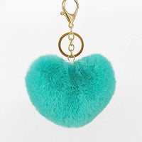 Turquoise Lake Blue Fluffy Heart Pom Pom Keyring Furry Pompom Keychain Key Fob