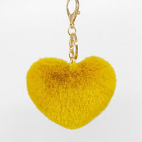 Yellow Fluffy Heart Pom Pom Keyring Furry Pompom Keychain Key Fob