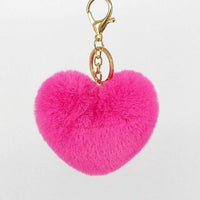 Rose Pink Fluffy Heart Pom Pom Keyring Furry Pompom Keychain Key Fob
