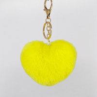 Fluorescent Yellow Fluffy Heart Pom Pom Keyring Furry Pompom Keychain Key Fob