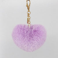 Violet Fluffy Heart Pom Pom Keyring Furry Pompom Keychain Key Fob