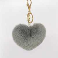 Gray Fluffy Heart Pom Pom Keyring Furry Pompom Keychain Key Fob