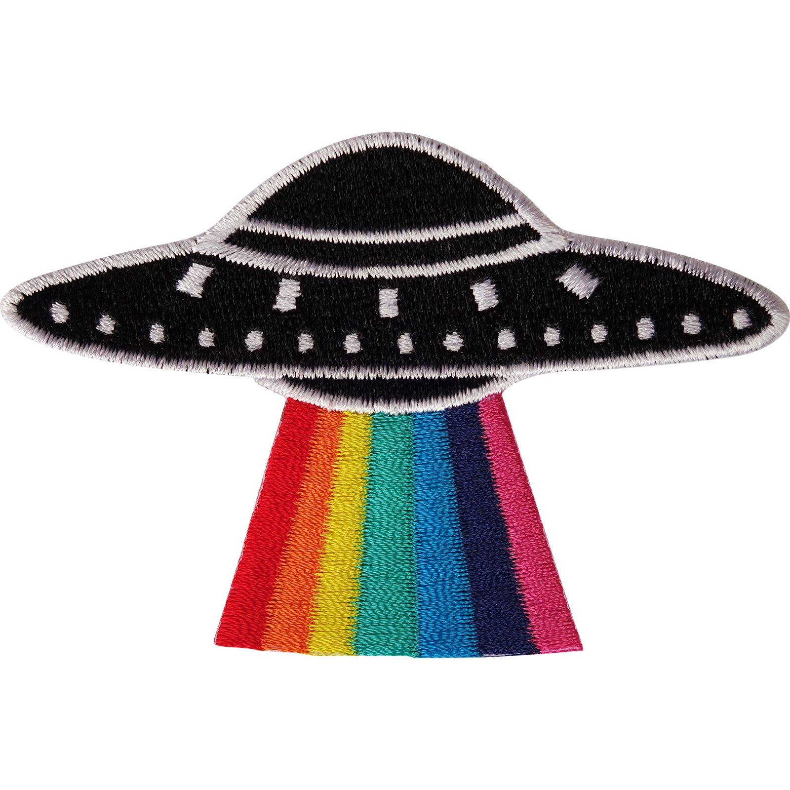 Flying Saucer Rainbow Patch Iron Sew On Alien NASA Space UFO Embroidered Badge