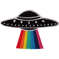Flying Saucer Rainbow Patch Iron Sew On Alien NASA Space UFO Embroidered Badge