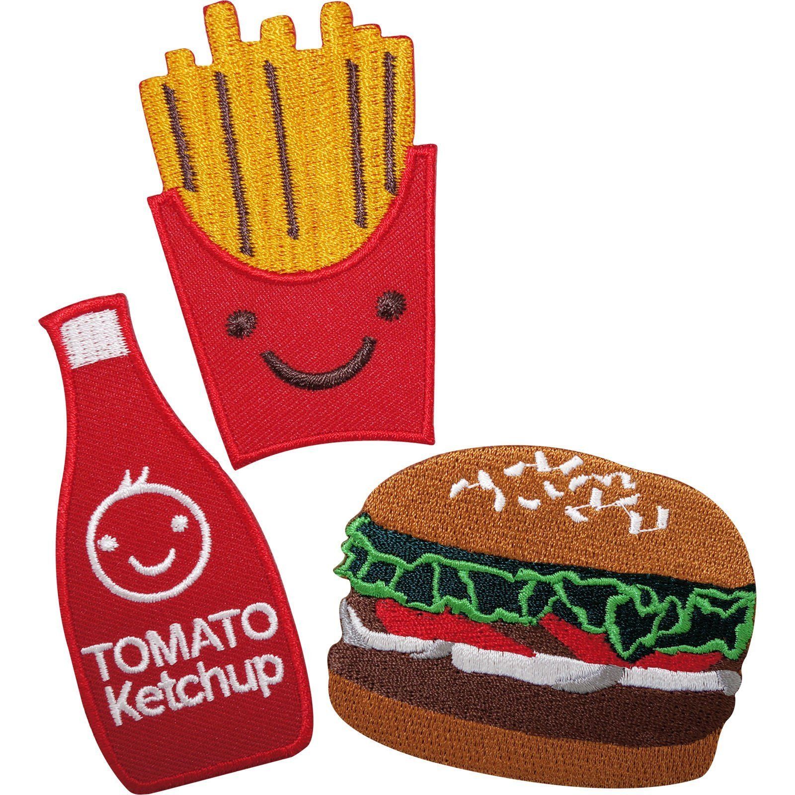French Fries Burger Tomato Ketchup Food Embroidered Iron / Sew On Patches Badges