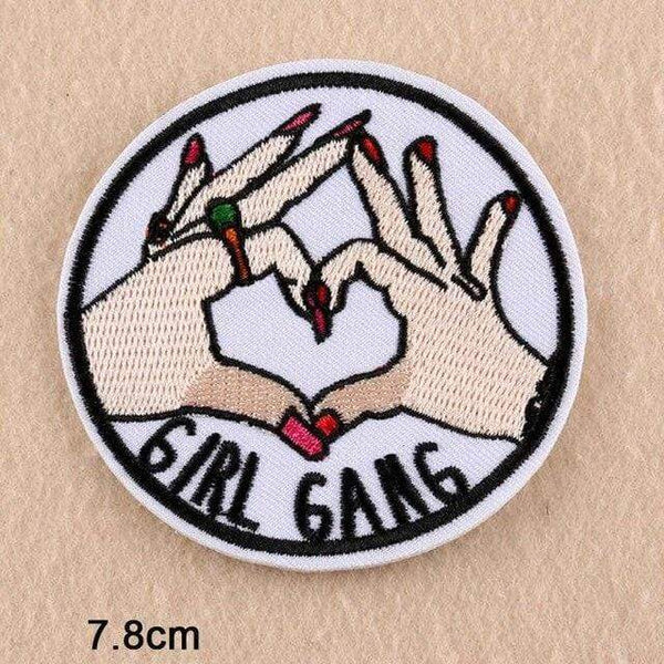 Girl Gang Patch Iron On Patch Sew On Patch Embroidered Badge Embroidery Motif Applique Heart Sign Hands Gesture