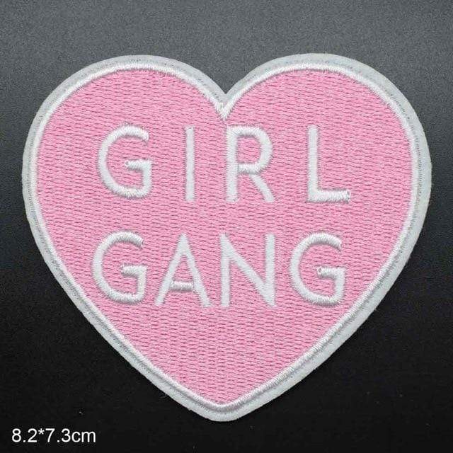 Girl Gang Patch Iron On Patch Sew On Patch Embroidered Badge Embroidery Motif Applique Pink Heart