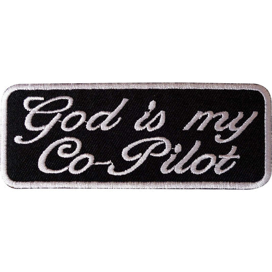 God is my Co Pilot Iron On Patch / Sew On Clothes Jeans Embroidered Biker Badge