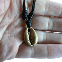 Gold Colour Shell Pendant Necklace Black Cord Chain Mens Womens Beach Jewellery