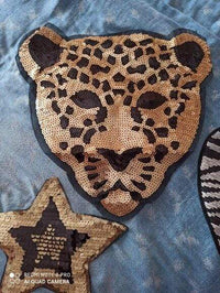 Gold Sequin Large Leopard Patch Sew On Patch Big Embroidered Badge Embroidery Motif Applique