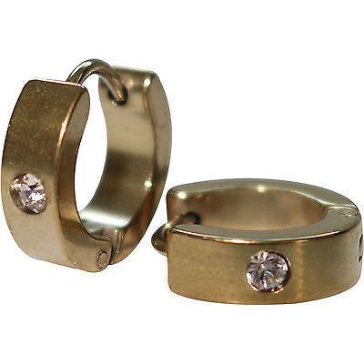 Gold Stainless Steel Crystal Hoop Huggie Stud Earrings Mens Womens Girls Jewelry