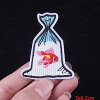 Goldfish in a Bag Patch Iron On Sew On Embroidered Badge Embroidery Applique Fairground Fair Carnival Funfair
